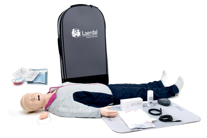 Laerdal Resusci Anne QCPR AED Airway Head Full Body with Trolley Bag